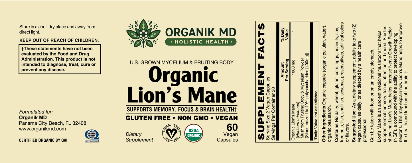 Certified Organic Lion's Mane